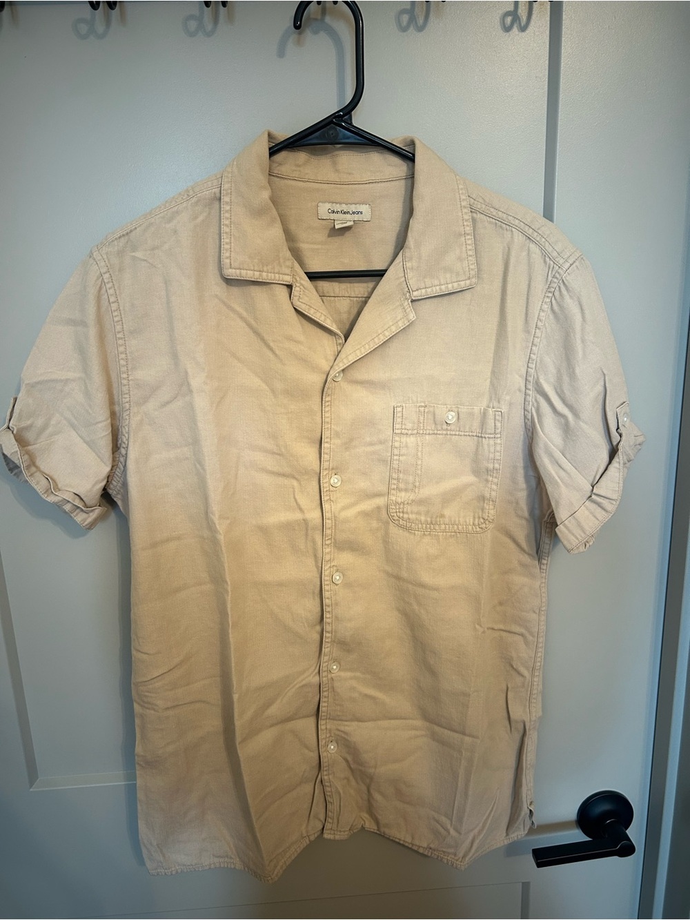 Calvin Klein Tan Short-Sleeve Casual Button-Down Shirt